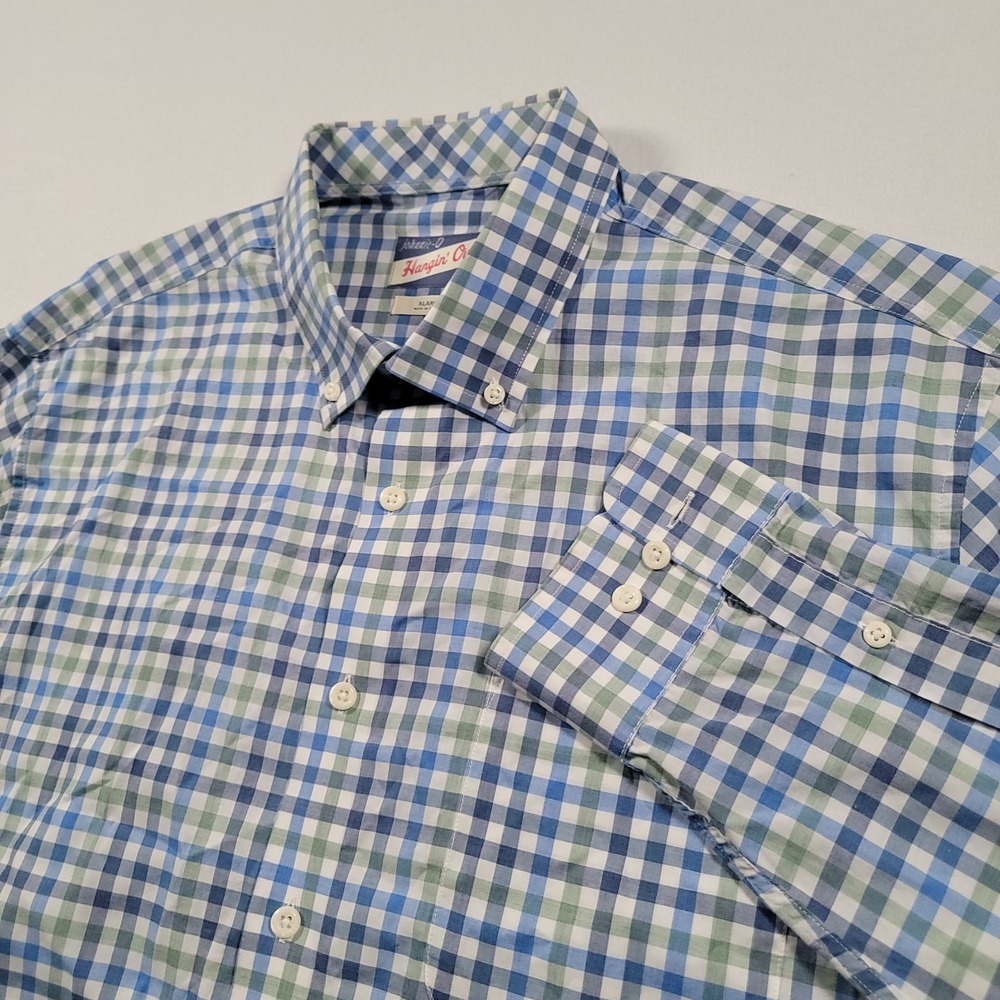 Johnnie-O Men Hangin Out Caiden Check Button‎ Down Shirt XL Blue Green